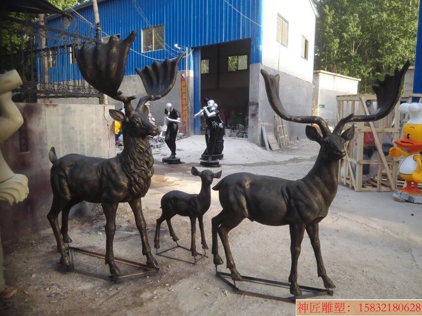 玻璃钢防铜鹿 公园动物雕塑 草坪雕塑（1）