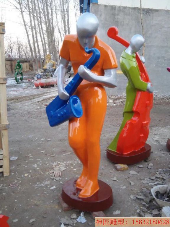 玻璃钢人物雕塑 城市景观雕塑 广场人物雕塑 吹拉弹唱雕塑制作（4）