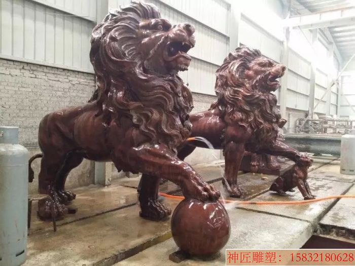 企业铜狮子 动物铜雕塑