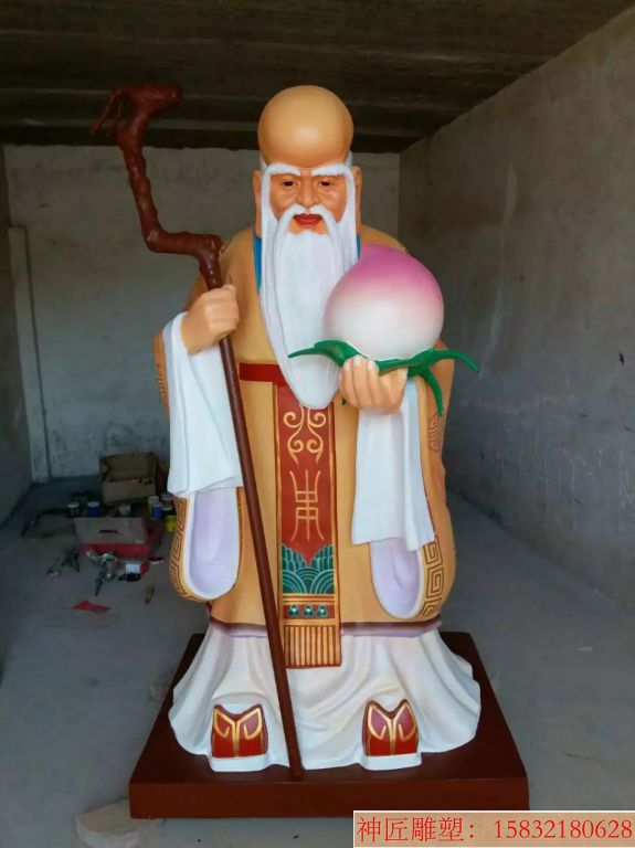 厂家制作老寿星雕塑 玻璃钢佛像彩绘雕塑 老人手捧仙桃寺庙景观雕塑