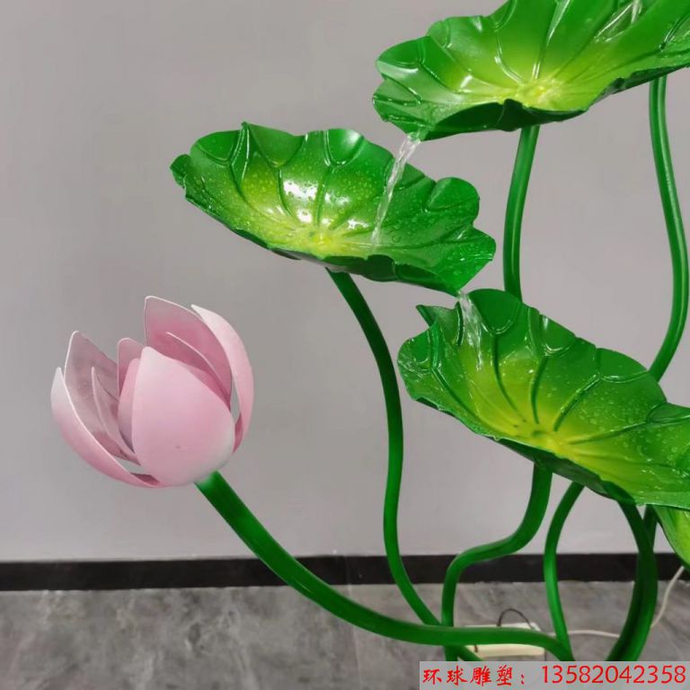不锈钢荷花雕塑厂家,流水景观荷花莲花雕塑